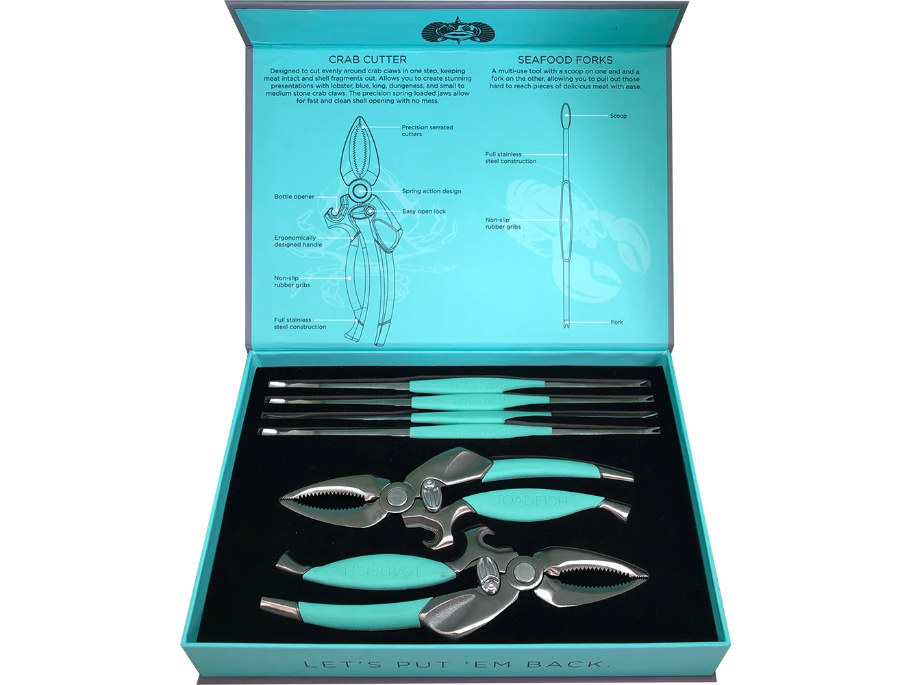 Toadfish Crab/Lobster Tool Set - 2 Shell Cutters & 4 Seafood Forks