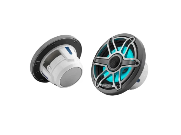 JL Audio M6 Series 6.5" Marine Coaxial Speakers w/Grey Metallic Sport Grille & Transflective™ LED Lighting - M6-650X-S-GmTi-i