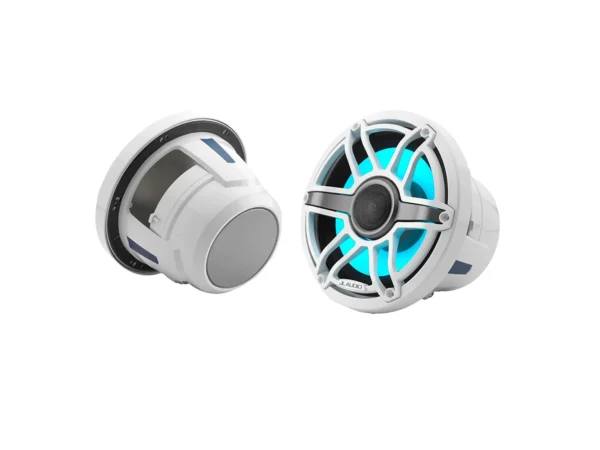 JL Audio M6 Series 8.8" Marine Coaxial Speakers w/Gloss White Sport Grille & Transflective™ LED Lighting - M6-880X-S-GwGw-i