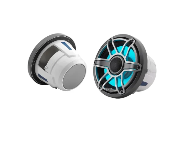 JL Audio M6 Series 8.8" Marine Coaxial Speakers w/Grey Metallic Sport Grille & Transflective™ LED Lighting - M6-880X-S-GmTi-i