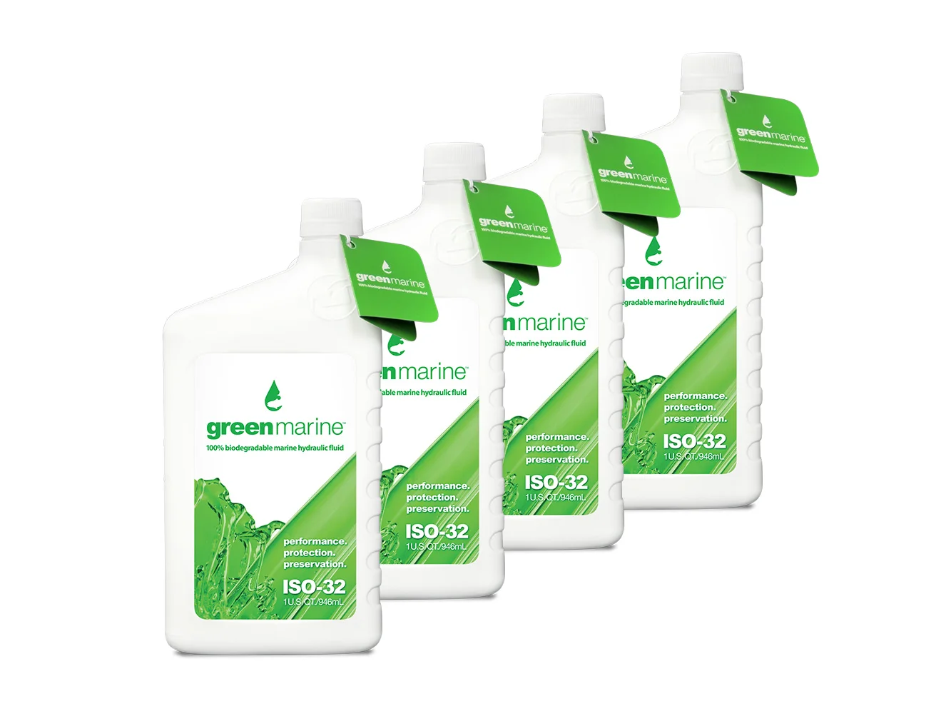 Power-Pole 4-Pack of Green Marine ISO-32 Hydraulic Fluid (1 qt Bottles)