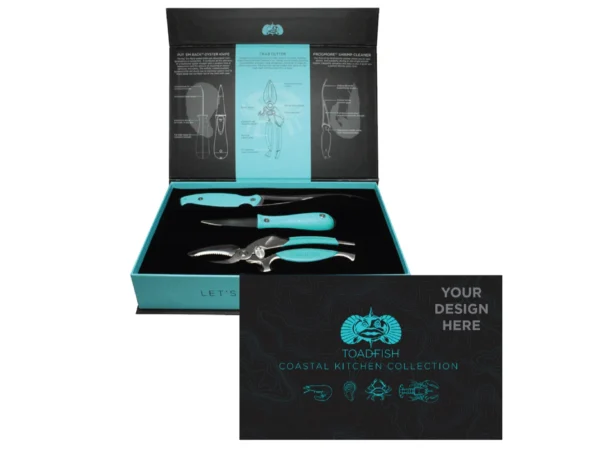 Toadfish Custom Engraved Coastal Kitchen Collection - Oyster Knife, Shrimp Cleaner & Crab Cutter - Seafood Tools Are NOT Engraved (MINIMUM ORDER QUANTITY OF 25)
