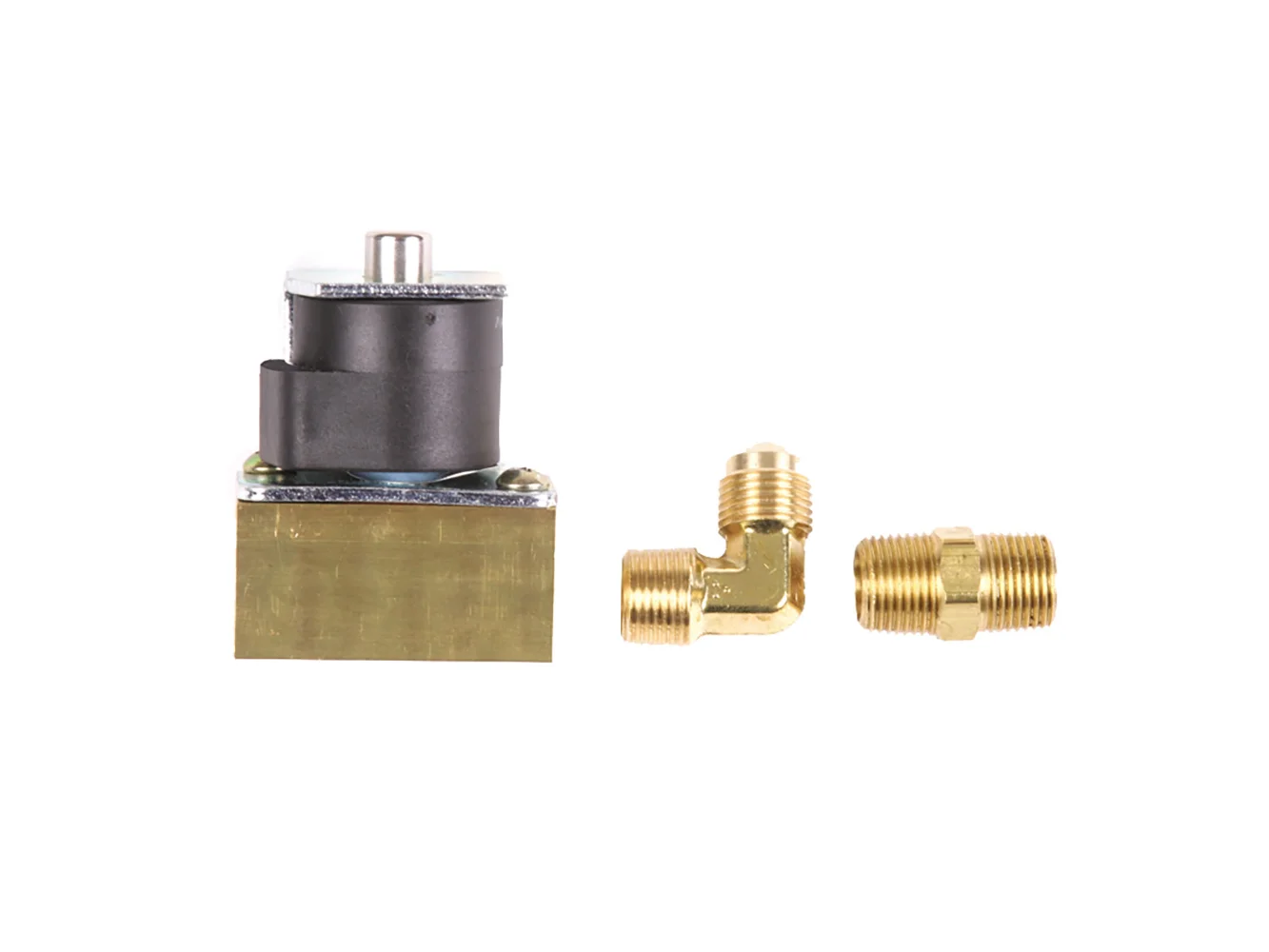 Trident Marine 12VDC Low-Pressure Brass Solenoid Shut-Off Valve 3/8" Female Ports & 2 Brass Connection Fittings