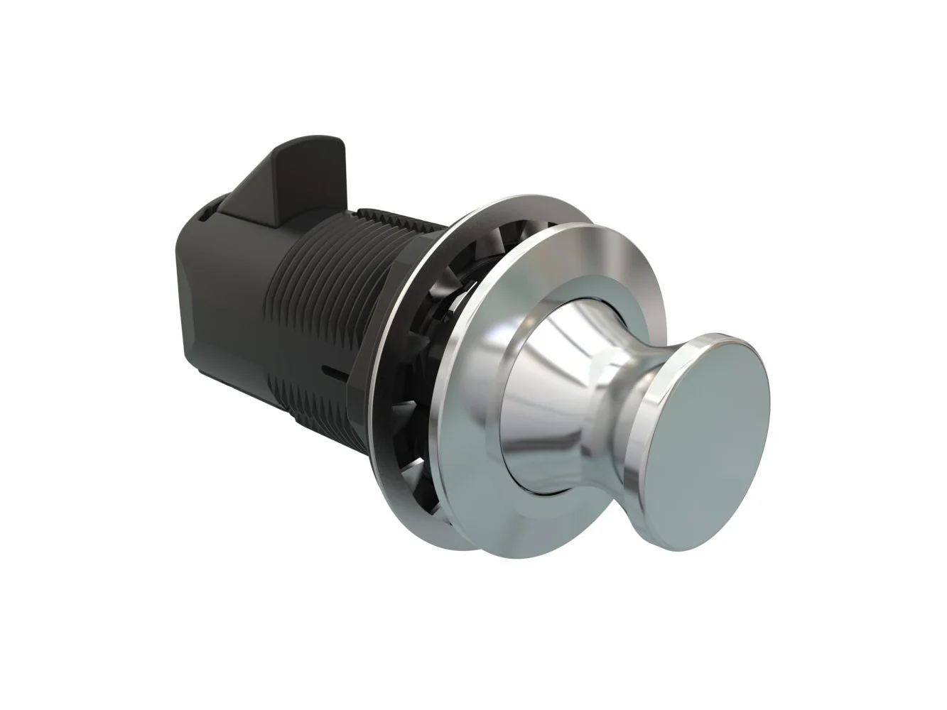 Southco Point Push-to-Close Latch, Round Housing, Chrome Housing, Chrome Knob