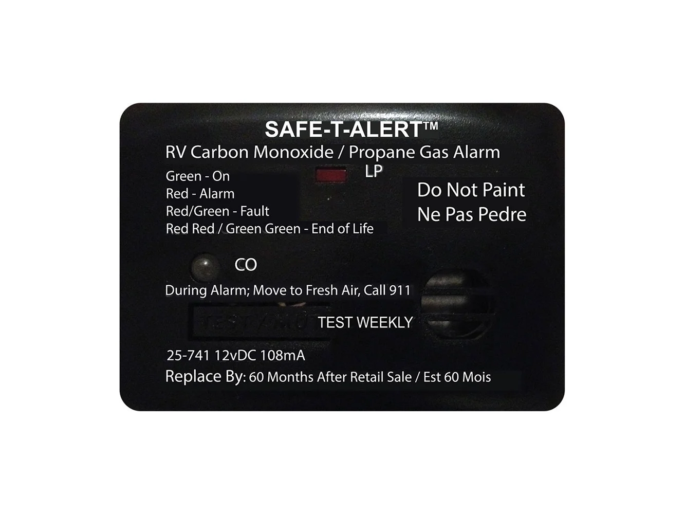 Safe-T-Alert 25 Series Surface Mount Dual Carbon Monoxide/Propane Alarm - 12V Hardwire - Black
