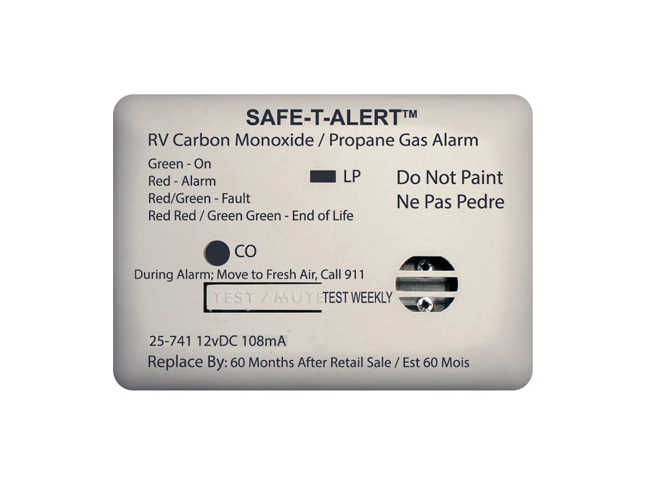 Safe-T-Alert 25 Series Surface Mount Dual Carbon Monoxide/Propane Alarm - 12V Hardwire - White
