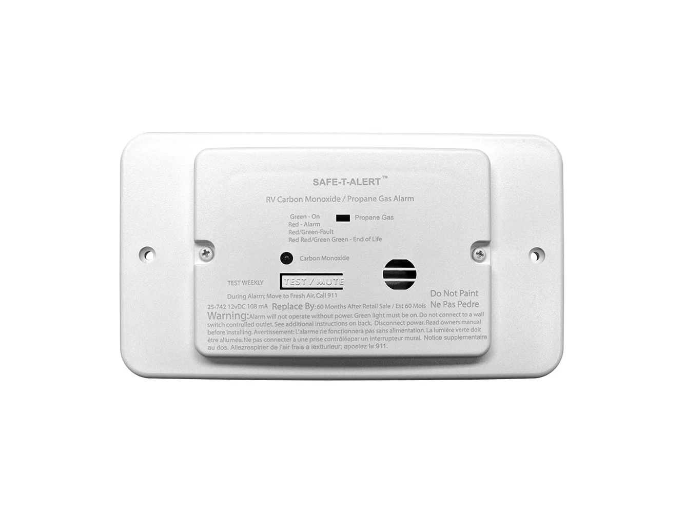 Safe-T-Alert 25 Series Flush Mount Dual Carbon Monoxide/Propane Alarm w/Trim Ring - White - 12V Hard Wire