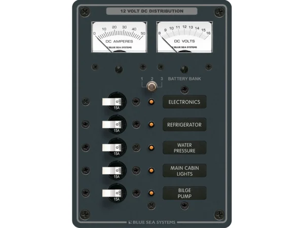Blue Sea 8081 DC 5 Position Toggle Branch Circuit Breaker Panel - White Switches - Image 2