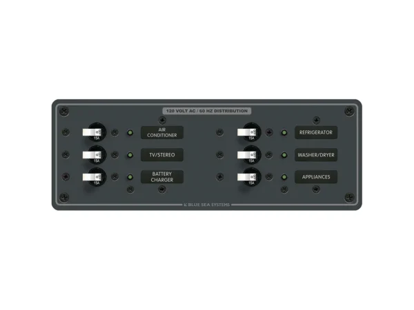 Blue Sea 8097 AC 6 Position Toggle Circuit Breaker Panel - White Switches - Image 2