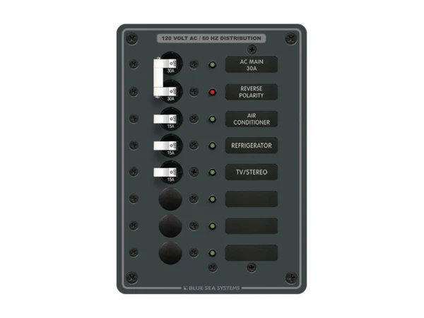 Blue Sea 8027 AC Main +6 Position Breaker Panel - White Switches - Image 2