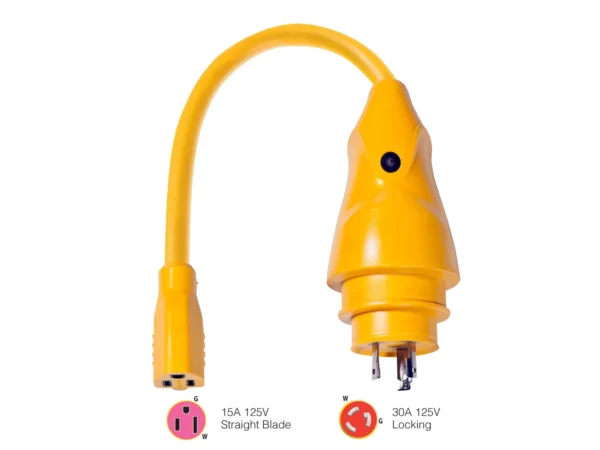 Marinco P30-15 EEL 15A-125V Female to 30A-125V Male Pigtail Adapter - Yellow - Image 2