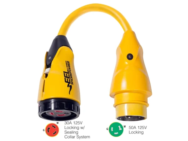 Marinco P503-30 EEL 30A-125V Female to 50A-125V Male Pigtail Adapter - Yellow - Image 2