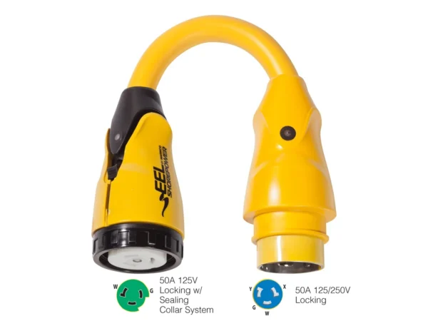 Marinco P504-503 EEL 50A-125V Female to 50A-125/250V Male Pigtail Adapter - Yellow - Image 2