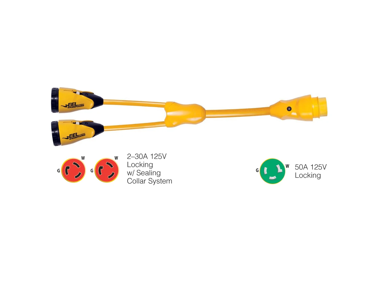 Marinco Y503-2-30 EEL (2)-30A-125V Female to (1)50A-125V Male - "Y" Adapter - Yellow - Image 2