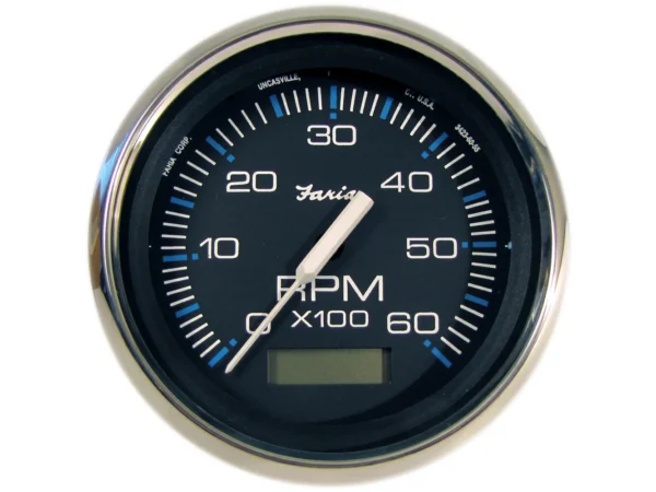 Faria Chesapeake Black 4" Tachometer w/Hourmeter - 6000 RPM (Gas) (Inboard) - Image 2