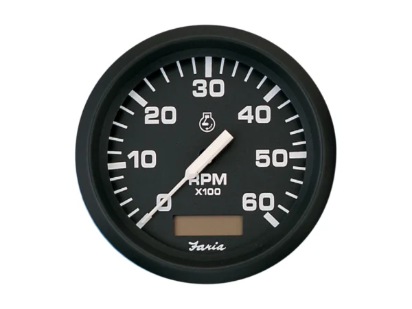 Faria Euro Black 4" Tachometer w/Hourmeter - 6,000 RPM (Gas - Inboard) - Image 2
