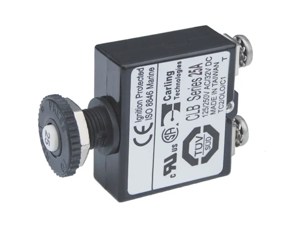 Blue Sea Push Button Reset Only Screw Terminal Circuit Breaker - 25 Amps - Image 2