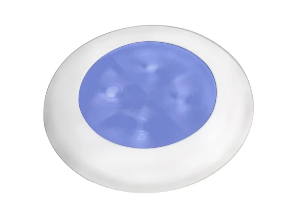 Hella Marine Slim Line LED 'Enhanced Brightness' Round Courtesy Lamp - Blue LED - White Plastic Bezel - 12V - Image 3