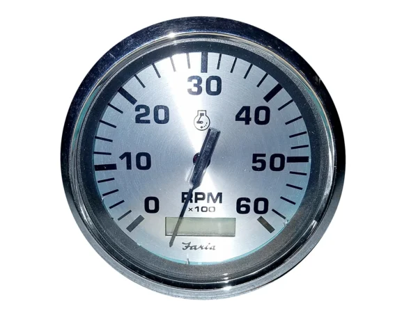 Faria Spun Silver 4" Tachometer w/Hourmeter (6000 RPM) (Gas Inboard) - Image 2