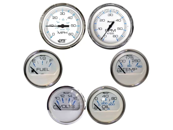 Faria Chesapeake White w/Stainless Steel Bezel Boxed Set of 6 - Speed, Tach, Fuel Level, Voltmeter, Water Temperature & Oil PSI - Inboard Motors - Image 2