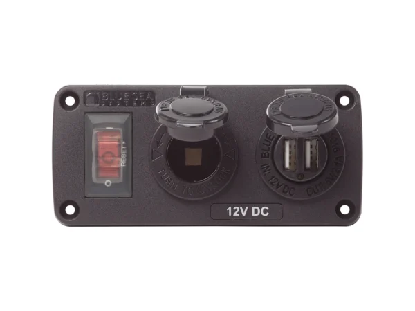 Blue Sea 4363 Water Resistant USB Accessory Panels - 15A Circuit Breaker, 12V Socket, 2.1A Dual USB Charger - Image 2