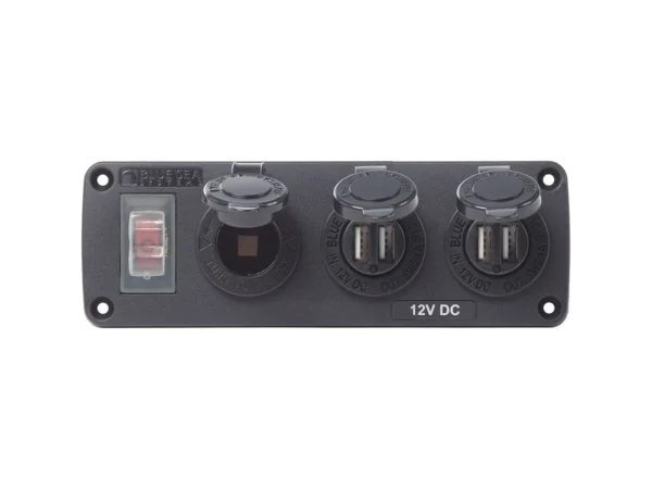 Blue Sea 4365 Water Resistant USB Accessory Panel - 15A Circuit Breaker, 12V Socket, 2x 2.1A Dual USB Chargers - Image 2