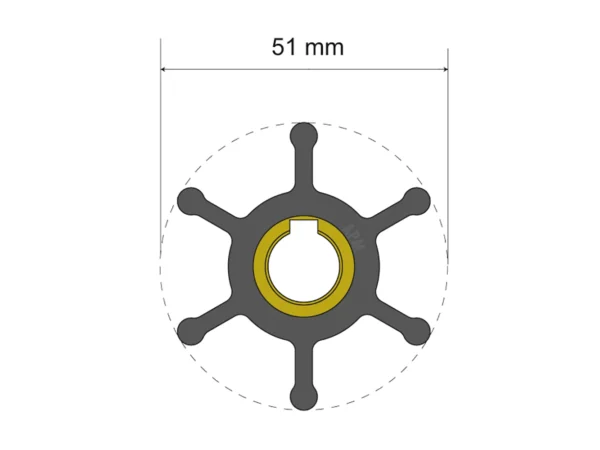 Albin Group Premium Impeller Kit - 51 x 12.7 x 22mm - 6 Blade - Key Insert - Image 3