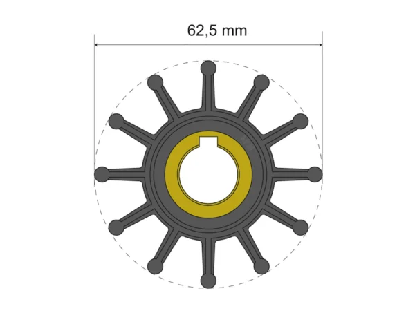 Albin Group Premium Impeller Kit 62.5 x 16 x 22.4mm - 12 Blade - Key Insert - Image 3