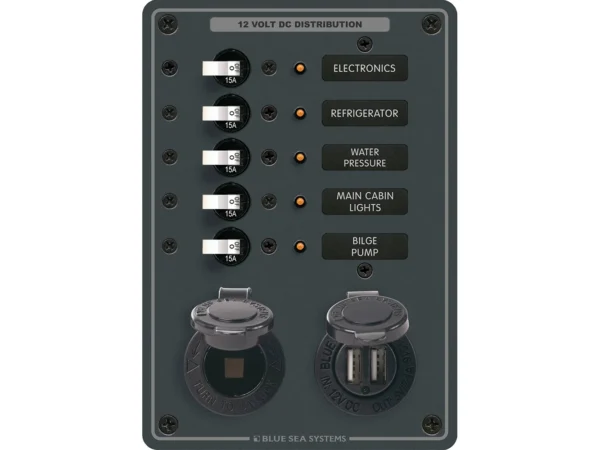 Blue Sea 8120 - 5 Position 12V Panel w/Dual USB & 12V Socket - Image 2