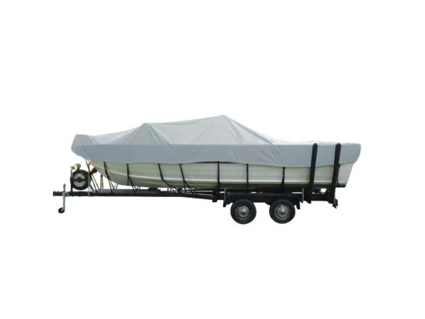 Carver Poly-Flex II Wide Series Styled-to-Fit Boat Cover f/18.5' Aluminum V-Hull Sterndrive Boats with Walk-Thru Windshield - Grey - Image 2