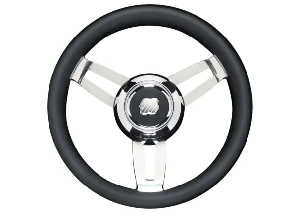 Uflex Morosini 13.8" Steering Wheel - Black Polyurethane w/Stainless Steel Spokes & Chrome Hub - Image 2