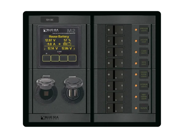 Blue Sea 1497 - 360 Panel - 8 Position 12V Flat Rocker M2 Multimeter w/SOC & Dual USB/12V Socket - Image 2
