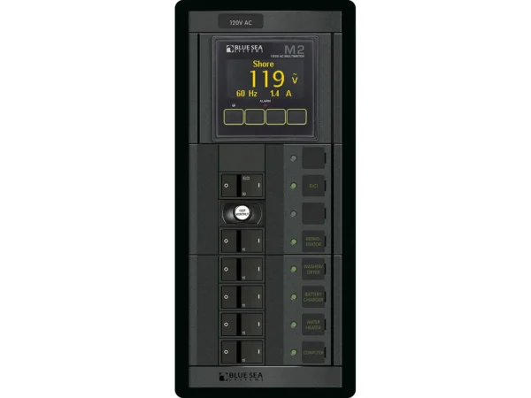 Blue Sea 1504 - 360 Panel - ELCI + 5 Position 120V AC Flat Rocker w/M2 AC Multimeter - Image 2