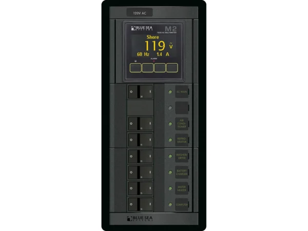 Blue Sea 1505 - 360 Panel - Main + 6 Position 120V AC Flat Rocker w/M2 AC Multimeter - Image 2