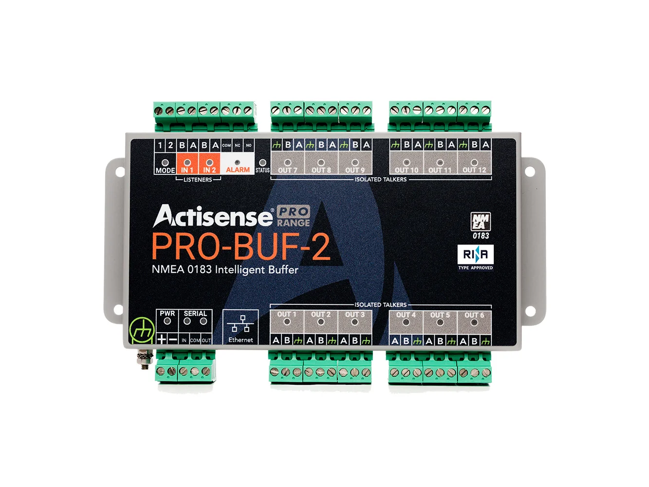 Actisense Pro NMEA 0183 Buffer - 2 OPTO Inputs, 12 ISO-Drive Outputs, Serial Port, Ethernet Port, Pluggable Screw Terminal