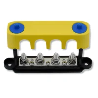 Bluewater 4 Gang Negative Common Stud Busbar, 5/16", 250A, Yellow Cover