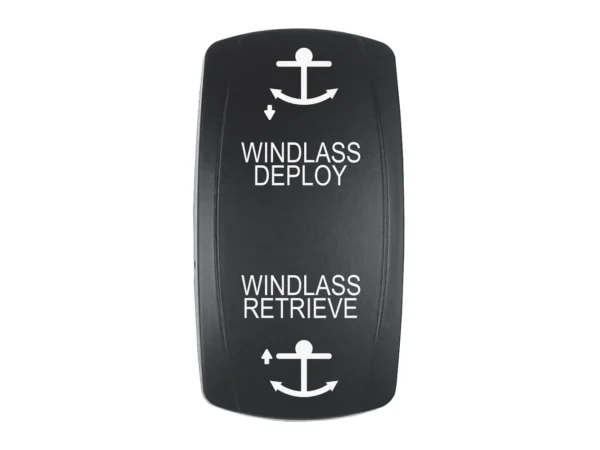 Pacer Actuator - 'WINDLASS DPLY/RTRV' f/V Series Contura Switches - Black - Laser Etched (Top/Bottom Light)