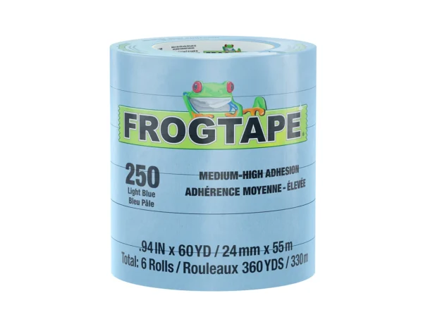 FrogTape CP 250 Medium-High Adhesion Masking Tape - 24MM x 55M x 6-Pack - Light Blue - Rated for 250°F