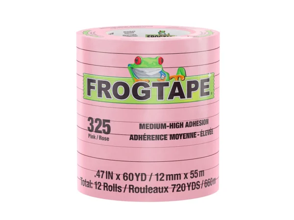 FrogTape CP 325 Medium-High Adhesion Masking Tape - 12MM x 55M x 12-Pack - Pink - Rated for 325°F