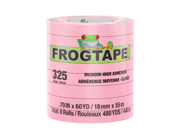 FrogTape CP 325 Medium-High Adhesion Masking Tape - 18MM x 55M x 8-Pack - Pink - Rated for 325°F