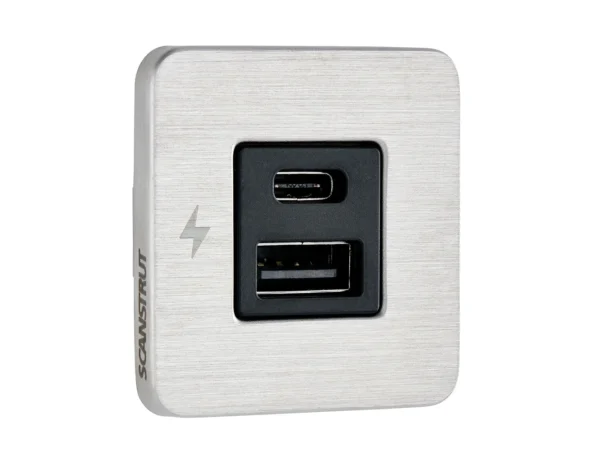 Scanstrut TILE USB-A/USB-C Interior Charging Socket - 12/24V - Stainless Steel Bezel