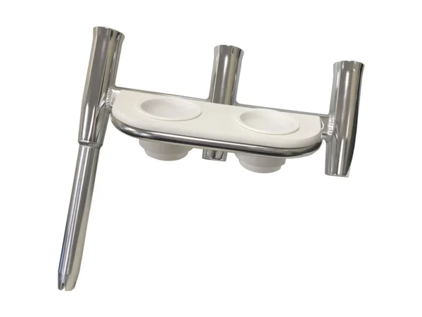 Tigress Offset Triple Rod Holder w/Cup Holders - Starboard Side - Polished Aluminum