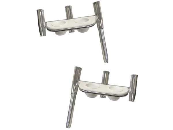 Tigress Offset Triple Rod Holder w/Cup Holders - Port Side & Starboard Side - Polished Aluminum