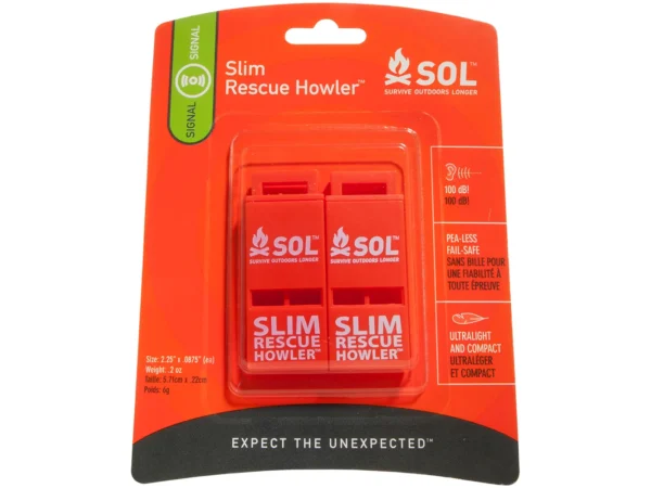 S.O.L. Survive Outdoors Longer Rescue Howler Whistle - 2 Pack