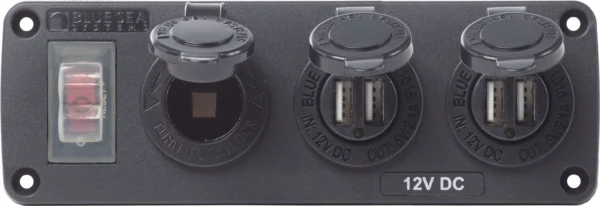 Blue Sea Water-Resistant 12V 15A Circuit Accessory Panel 12v Socket and Dual USB x 2