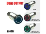 PLASHLIGHTS REVERT Harsh Environment 19MM 3 Color Dual Output Push Button Switch - Black | HPBS-DO-19-BLK-M