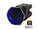 PLASHLIGHTS Marine Push Button Switch - Blue LED - 20a - Black Anodized- On/Off - Latching | PL22BLK-L-BL