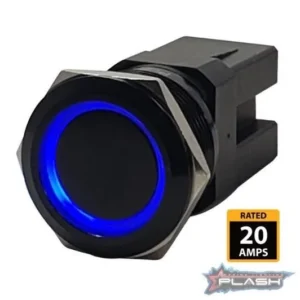 PLASHLIGHTS Marine Push Button Switch - Blue LED - 20a -Black Anodized- Momentary | PL22BLK-M-BL