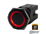 PLASHLIGHTS Marine Push Button Switch - Red LED - 20a - Black Anodized-Momentary | PL22BLK-M-RD