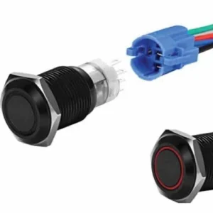 PLASHLIGHTS Push Button Illuminated Switch - Ip67 - Red - Black Anodized - Momentary | PL22S-M-12VR-BLK